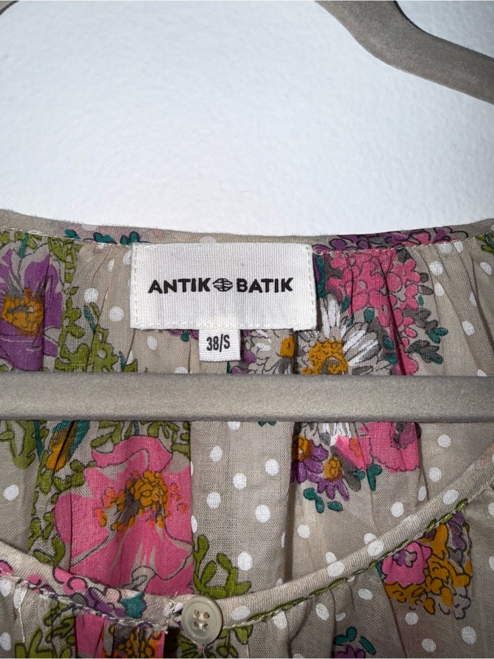 Antik Batik White Floral Midi Dress with Pink and Green Accents - Picture 6 of 10